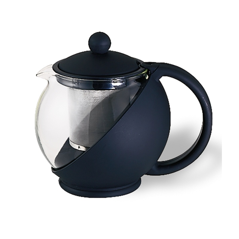 Service Ideas Tea Ball Tea Pot, 20 oz, Glass/Black Plastic