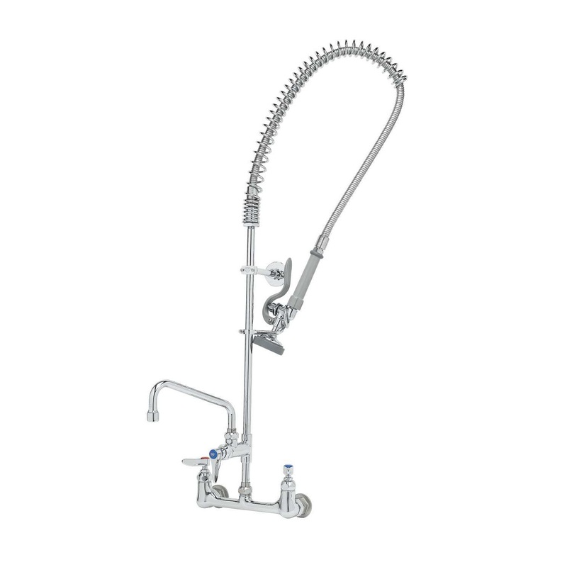 T&S B-0133-ADF08-B 8" Wall Mount Pre-Rinse Faucet w/ 8" Swing Nozzle & 44" Flexible Hose, Lever Handles