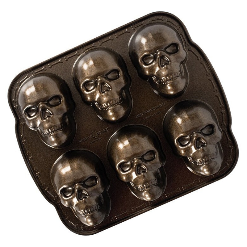 Nordic Ware Haunted Skull Cakelet Pan, 6 Cavities, Cast Aluminum, Bronze Finish