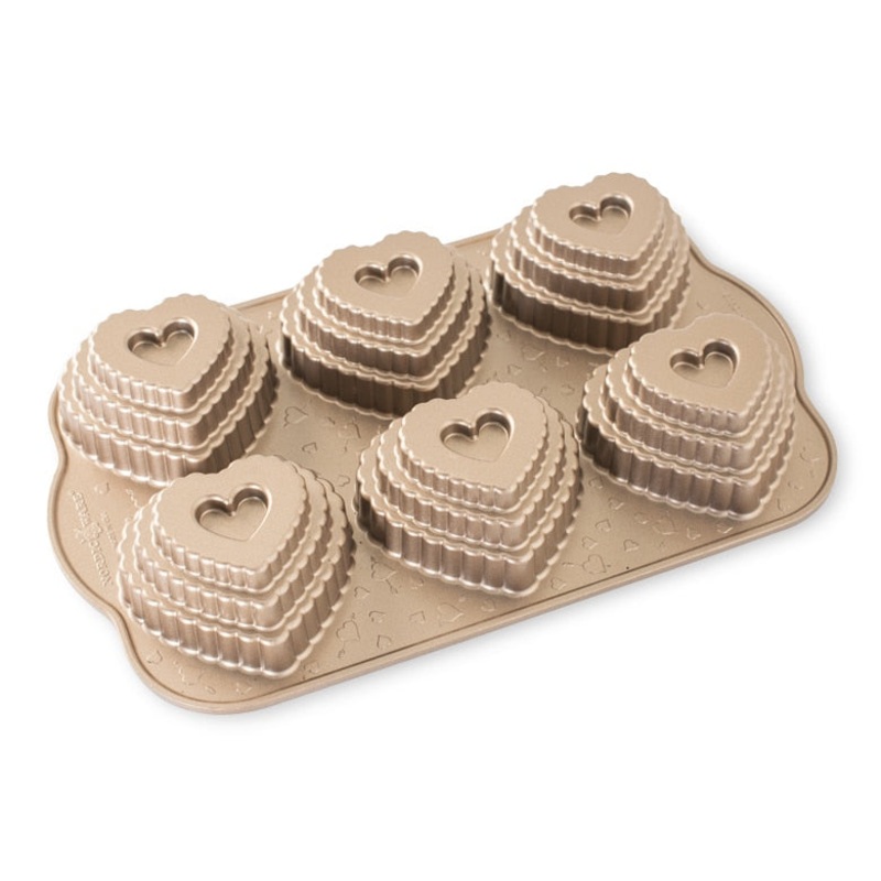 Nordic Ware Tiered Heart Bundlette Pan, 6 Cavities, Cast Aluminum Toffee Finish, FINAL SALE