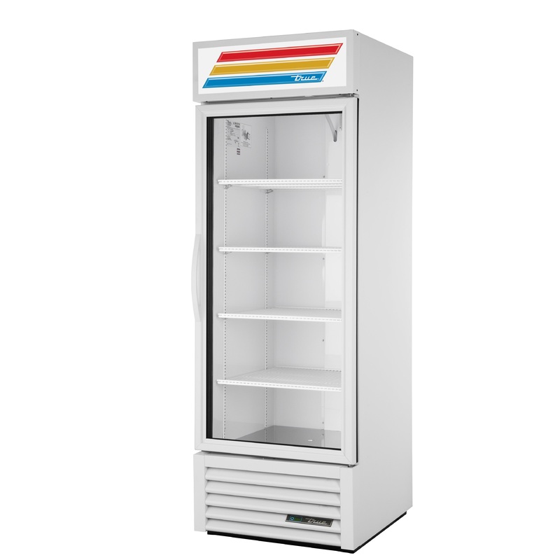 True Glass Single Door Merchandiser Refrigerator, 23 CuFt, White, 115/60/1