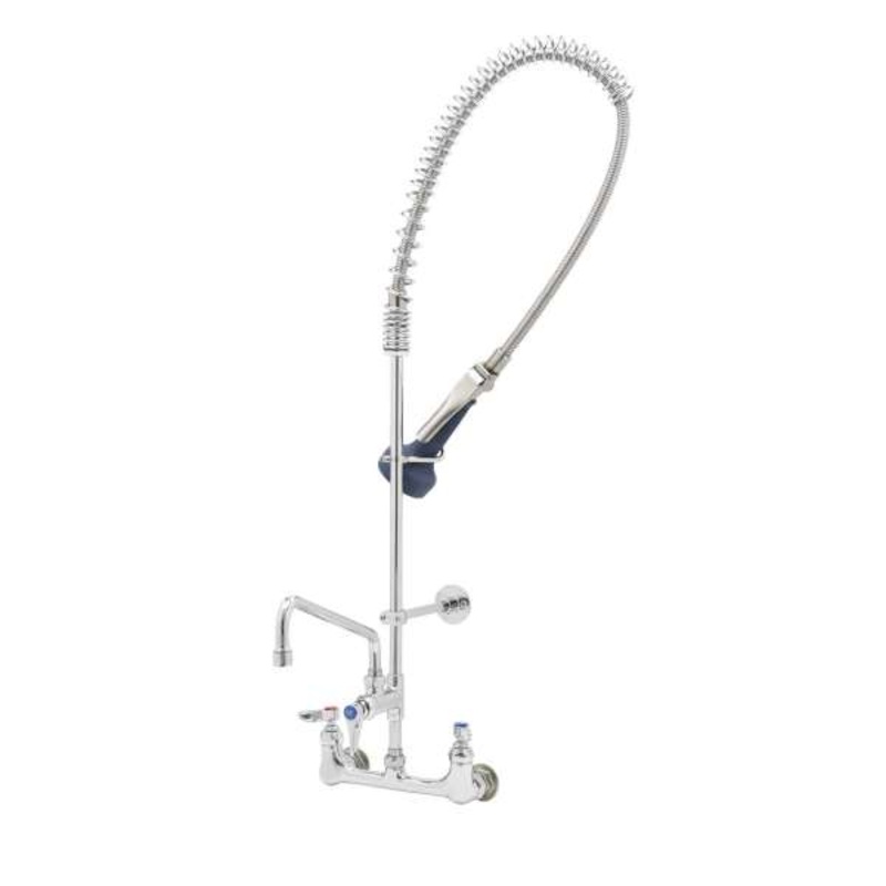 T&S EasyInstall 8" Wall Mount Pre-Rinse Faucet, 12" Swing Nozzle, 44" Hose, Lever Handles w Bracket