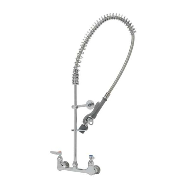 T&S EasyInstall 8" Wall Mount Pre-Rinse Low Flow Faucet, 44" Hose, Lever Handles