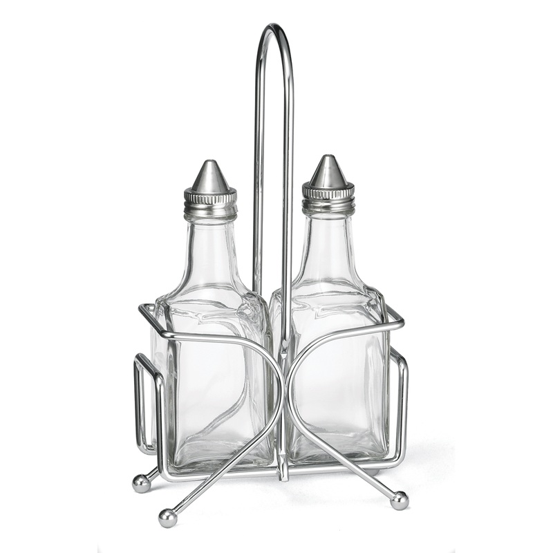 TableCraft European Collection 3 Piece Cruet Set, Glass/Stainless Steel