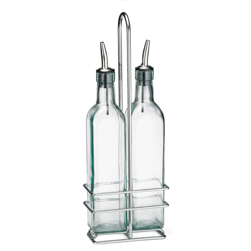 TableCraft Prima Collection 3 Piece Cruet Set, Pourers, Glass/Stainless Steel/Chrome (6-pack)