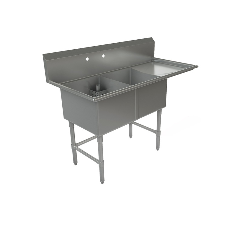 Tarrison Double Compartment Corner Drain Sink, Right Drain Board