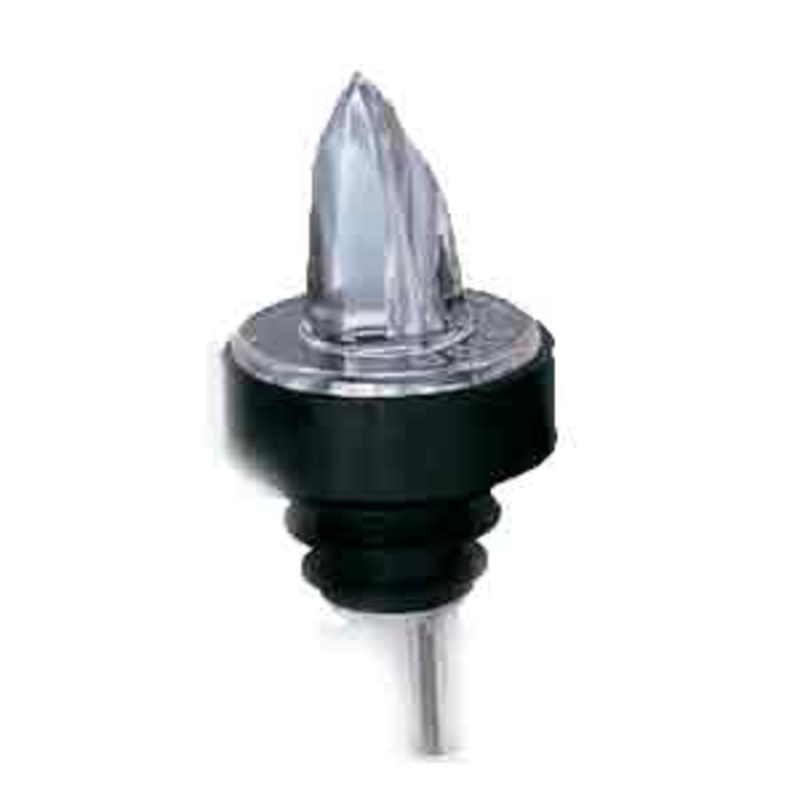 Spill-Stop Plastic Pourer, 360 Series, Clear with Black Collar (12-pack)
