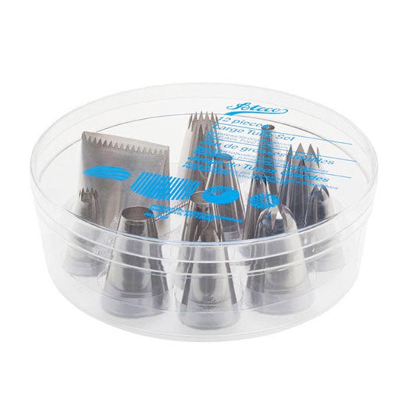 Ateco 12 Piece Large Tube Piping Tip/Decorating Set w Storage Box