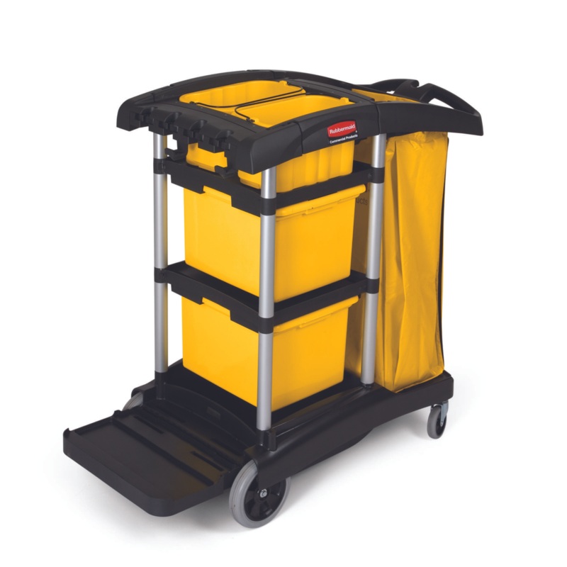 Rubbermaid High-Capacity Janitorial Cleaning Cart, 2 x 30 qt Bins, 2 x 10 qt Caddies