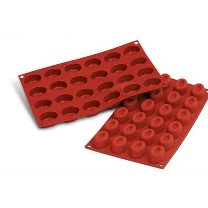 Silikomart Oval Savarin Mold, 24 Wells, 0.5 oz, Red Silicone