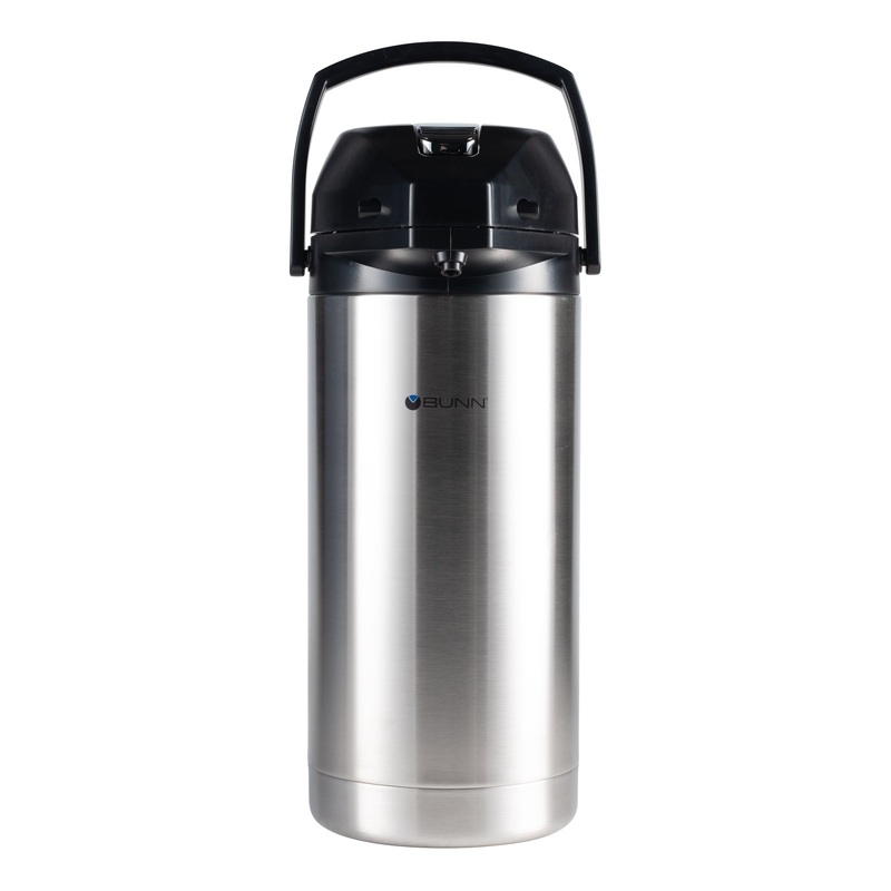 BUNN Lever Action Airpot Insulated Portable Server, 128 oz, Stainless Steel