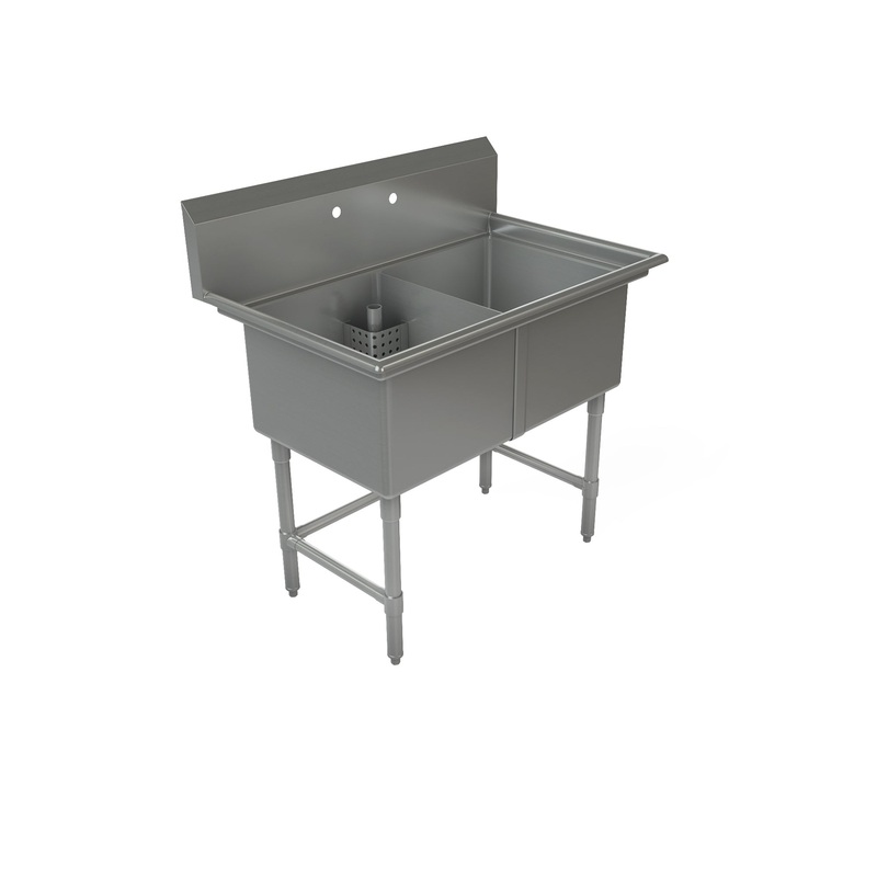 Tarrison Double Compartment Corner Drain Sink, 21" x 18" x 13" Bowl Size, Stainless Steel
