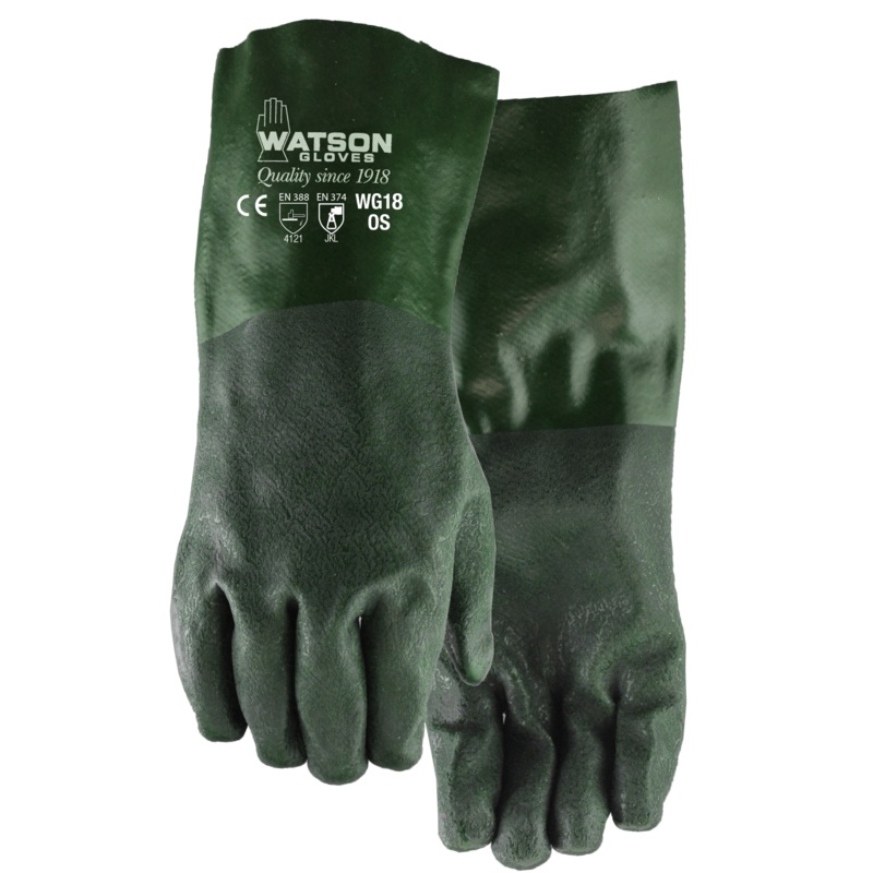 Watson Gloves Dura Dip Chemical-Resistant Gloves, 18", PVC, Green (1 pair)