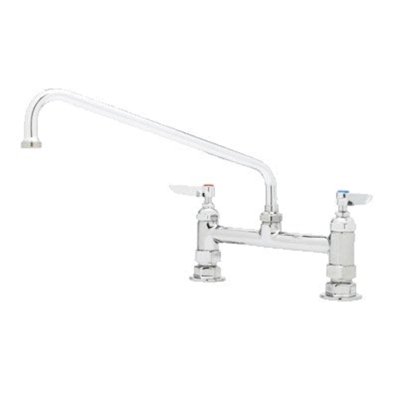 T&S 8" Deck Mount Double Pantry Faucet, 12" Swing Nozzle, Lever Handles