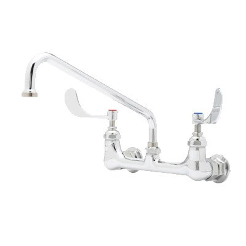 T&S 8" Wall Mount Double Pantry Faucet, 12" Swing Nozzle, 4" Wrist-Action Handles