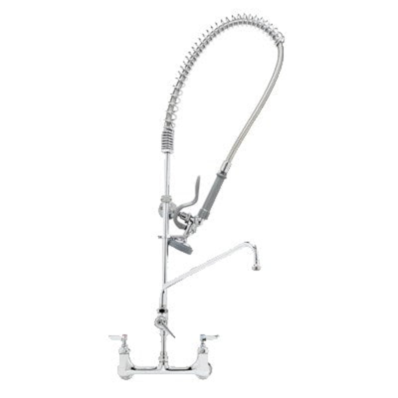 T&S EasyInstall 8" Wall Mount Pre-Rinse Faucet, 12" Swing Nozzle, 44" Flexible Hose