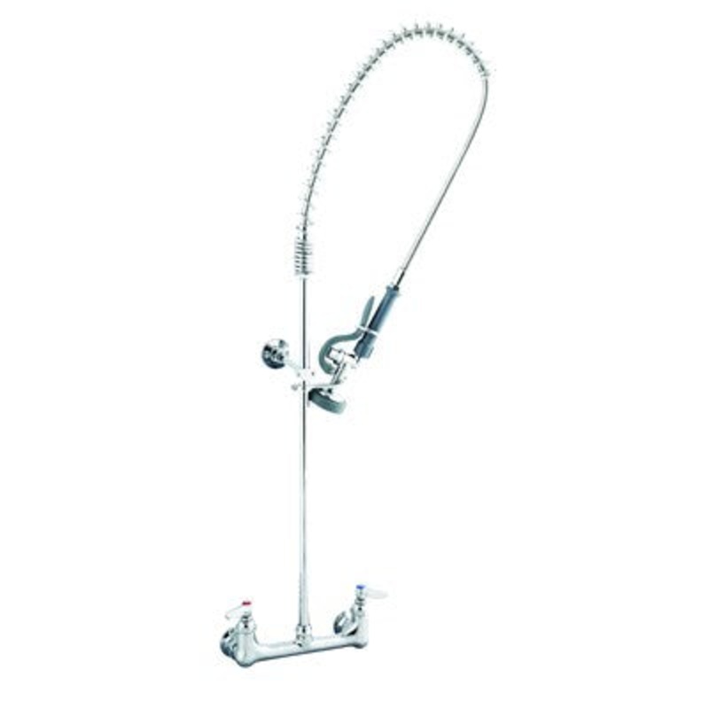 T&S EasyInstall 8" Wall Mount Pre-Rinse Faucet, 44" Flexible Hose, Lever Handles, 1/2" NPT Female Inlets