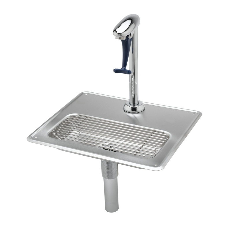 T&S Glass Filler Water Station, Deck Mount Pedestal w Drip Pan, Push Back Actuation