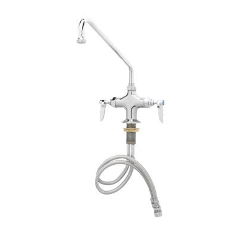 T&S Single Hole Deck Mount Double Pantry Faucet, 12" Swing Nozzle, Lever Handles, Flex Supply Hoses