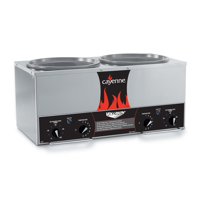 Vollrath Cayenne Round Heat 'N Serve Countertop Twin Well 7 qt Rethermalizer, 120V