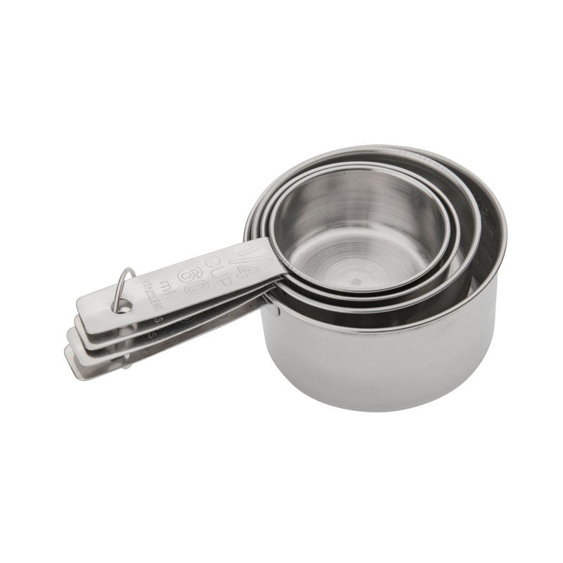 Browne 4 Piece Measuring Cup Set, Solid Handle, Stainless Steel