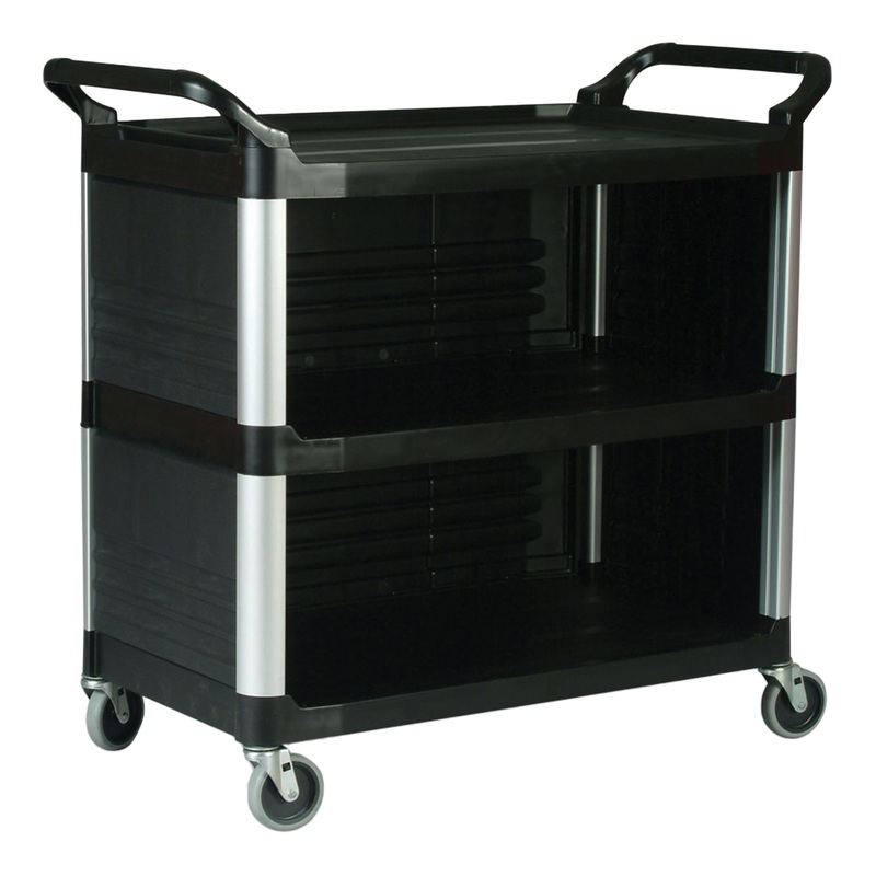 Rubbermaid 3 Shelf Utility Cart, Black, 3 End Panels