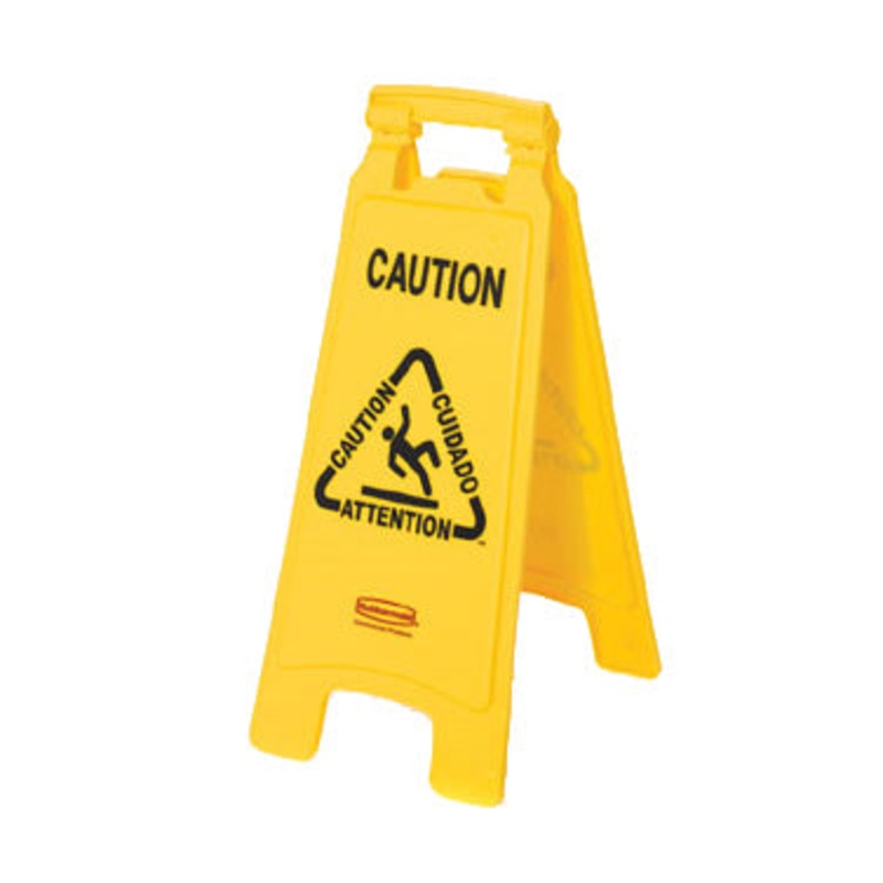Rubbermaid Floor Caution Sign, Multilingual, 2 Sided, Yellow