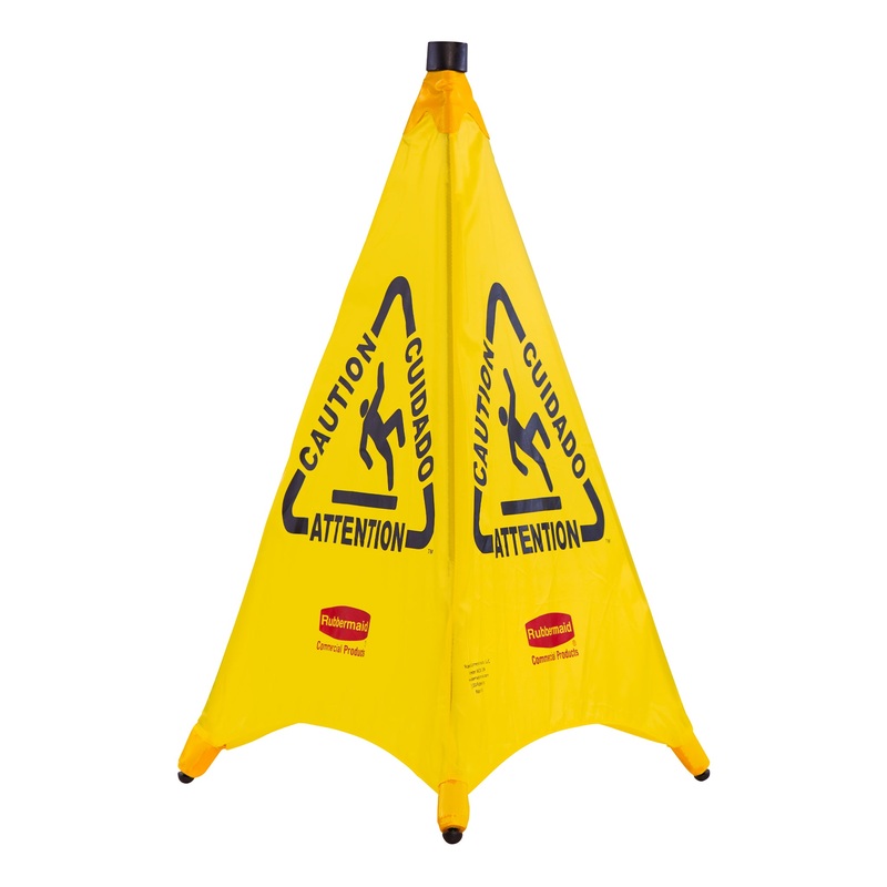 Rubbermaid Floor Caution Sign, Pop Up, Multilingual, 3 Sided, Yellow