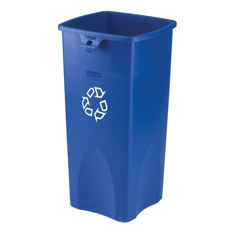 Rubbermaid Untouchable Square Recycling Container, 23 Gal, Blue