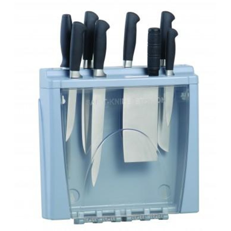 San Jamar Saf-T-Knife Station Knife Storage, Clear/Blue
