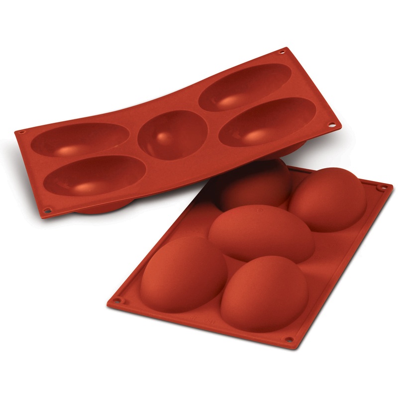 Silikomart Half Egg Shaped Molds, 5 x 4.4 oz, Red Silicone