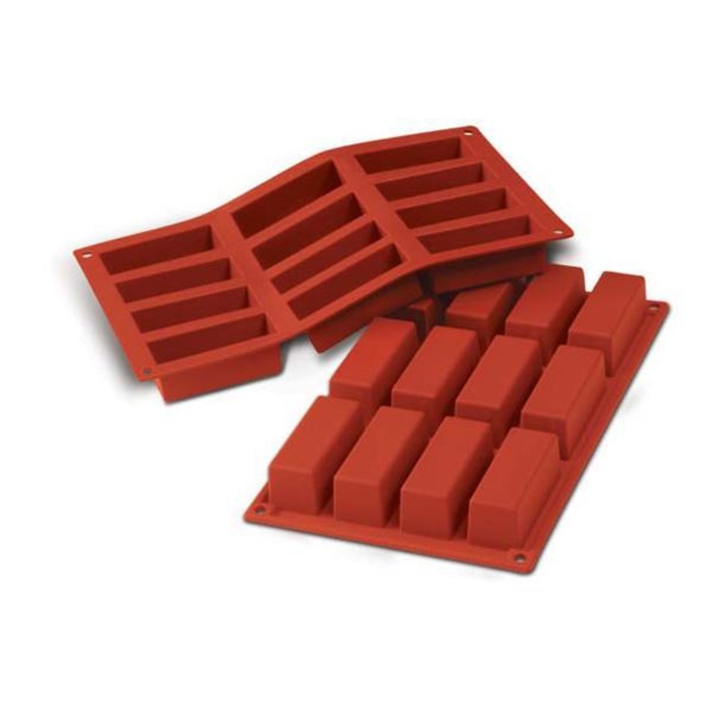 Silikomart Rectangle Cake Mold, 12 Wells, 2.37 oz, Red Silicone