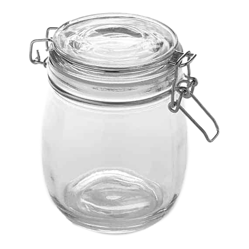 American Metalcraft Hinged Lid Apothecary / Mason Jar, 26 oz, Glass