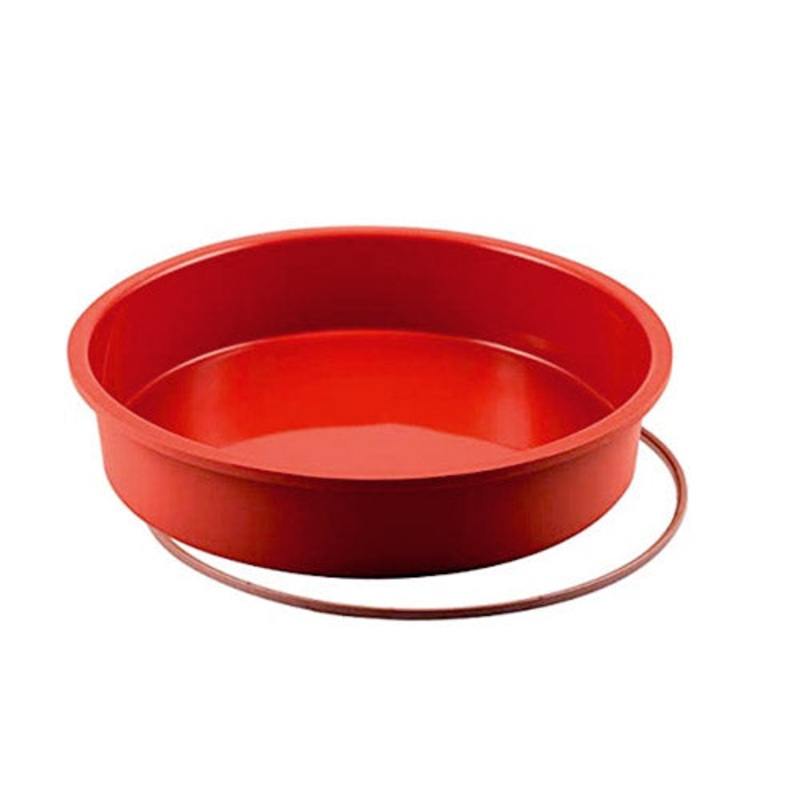Silikomart Round Baking Mold with Safety Ring,10 1/4" x 1 3/4", Red Silicone