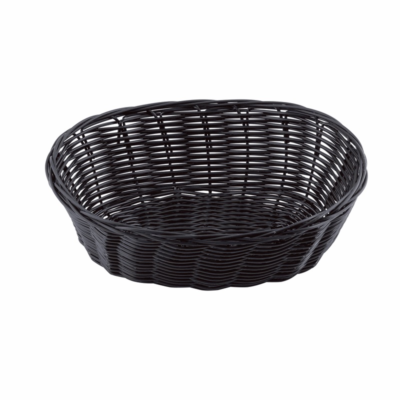 TableCraft Woven Oval Basket, 10" x 6.5" x 3", Black Polypropylene