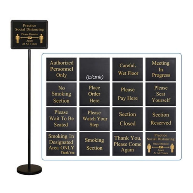 Winco Floor Sign Set, 16 Black Sign Boards with 60" Tall Stand and Base