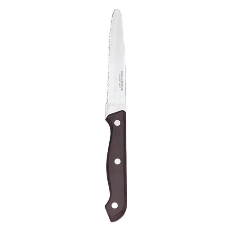 Libbey World Tableware Steak Knife, Round Tip, 9", Black Handle (12-pack)