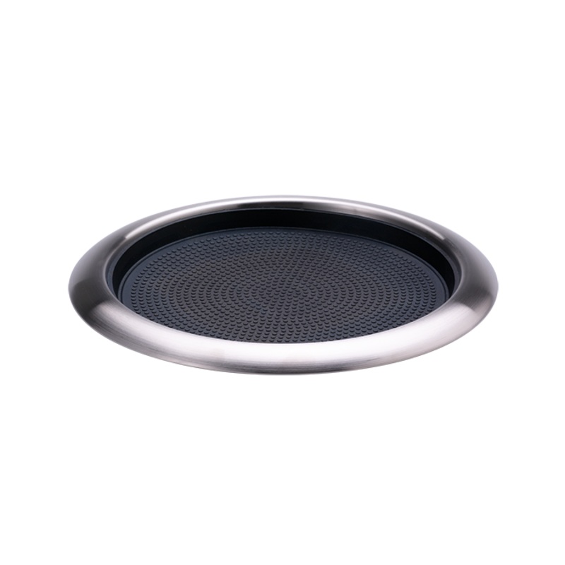 Service Ideas Round Serving Tray with Removable Non-Slip Insert, Stainless Steel/Black