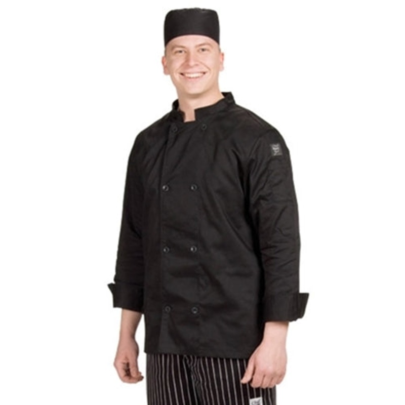 Chef Revival Long Sleeve Chef Jacket, Black Buttons, EZ-Blend, XL, Black