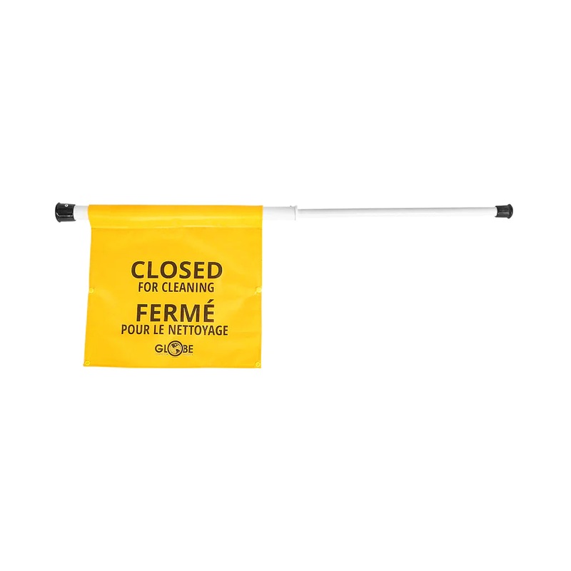 Globe Closed for Cleaning Spring Loaded Doorway Sign, Bilingual, Yellow