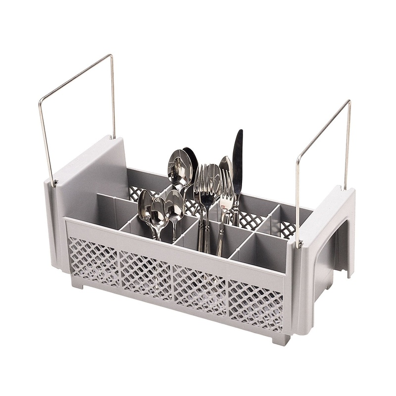 Cambro Camrack Flatware Basket w Wire Handles, 8 Compartment, Grey