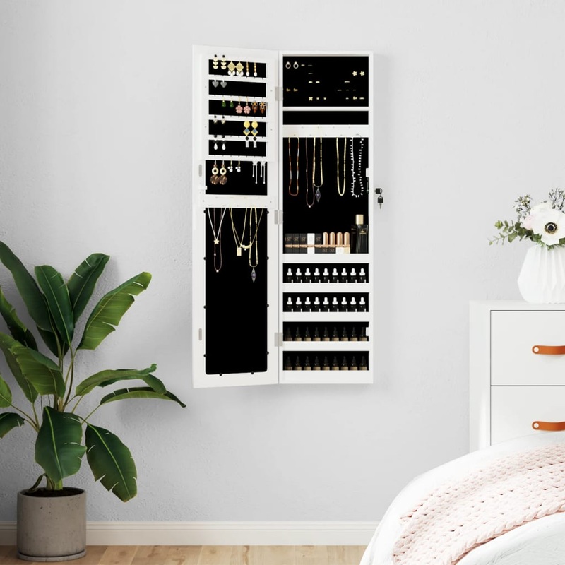 Armoire  bijoux avec miroir murale blanc 30x8,5x106 cm