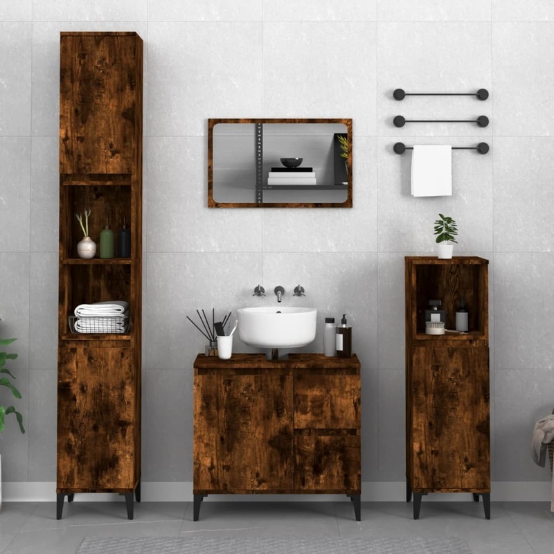 Armoire de bain chne fum 30x30x100 cm bois d'ingnierie