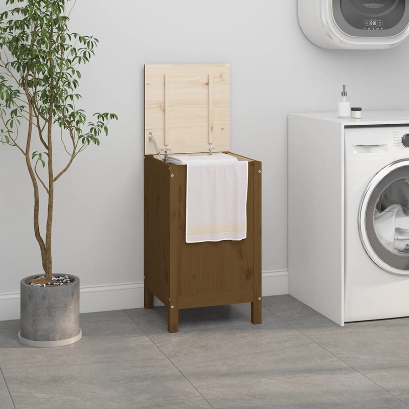 Bote  linge Marron miel 44x44x76 cm Bois massif de pin