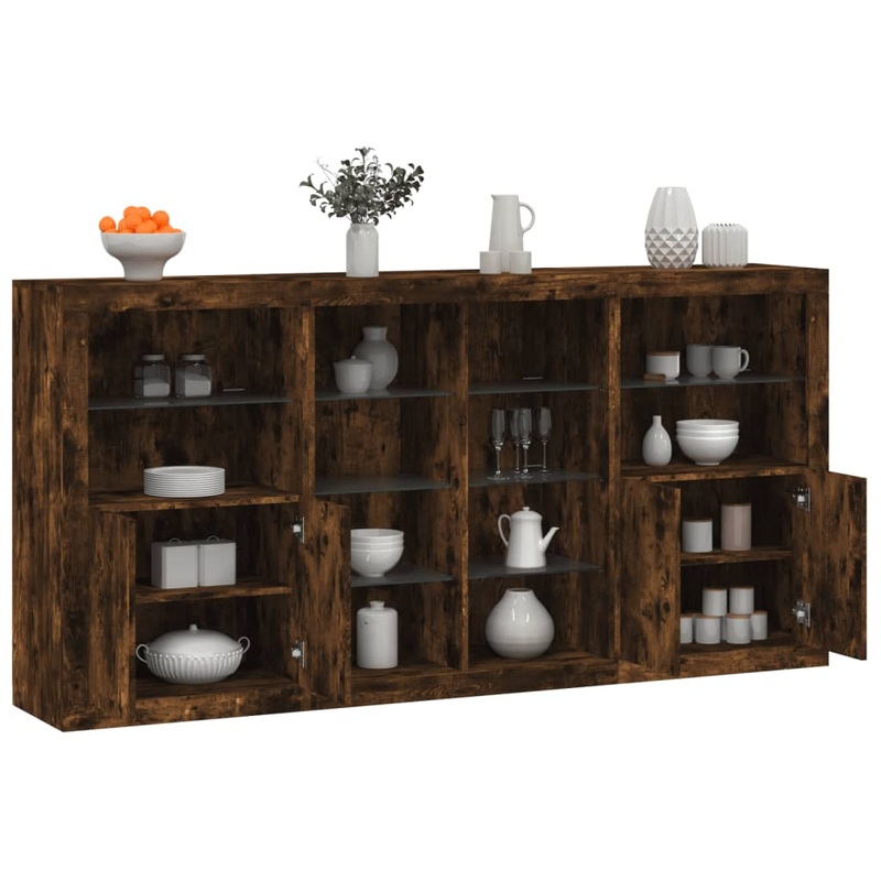 Buffet avec lumires LED chne fum 202x37x100 cm