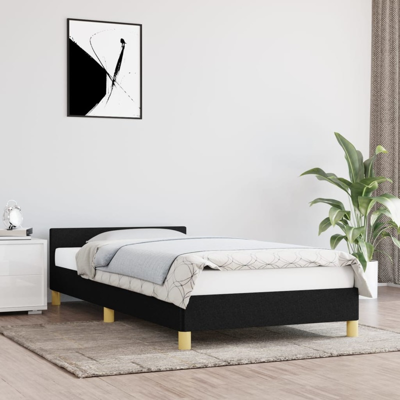 Cadre de lit avec tte de lit sans matelas noir 90x200 cm tissu