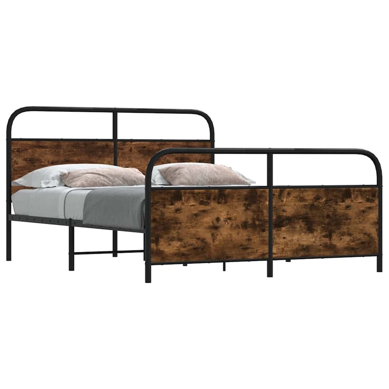 Cadre de lit en mtal sans matelas chne fum 200x200 cm