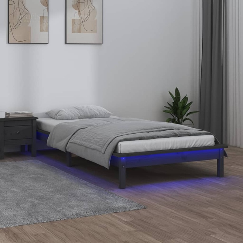 Cadre de lit  LED sans matelas gris 100x200 cm bois massif