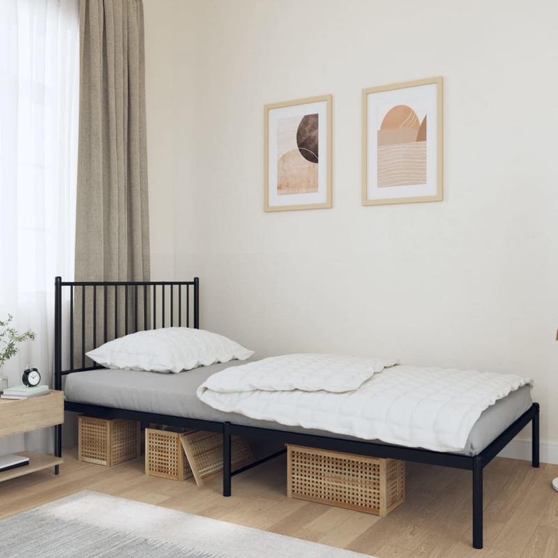 Cadre de lit mtal sans matelas avec tte de lit noir 107x203cm