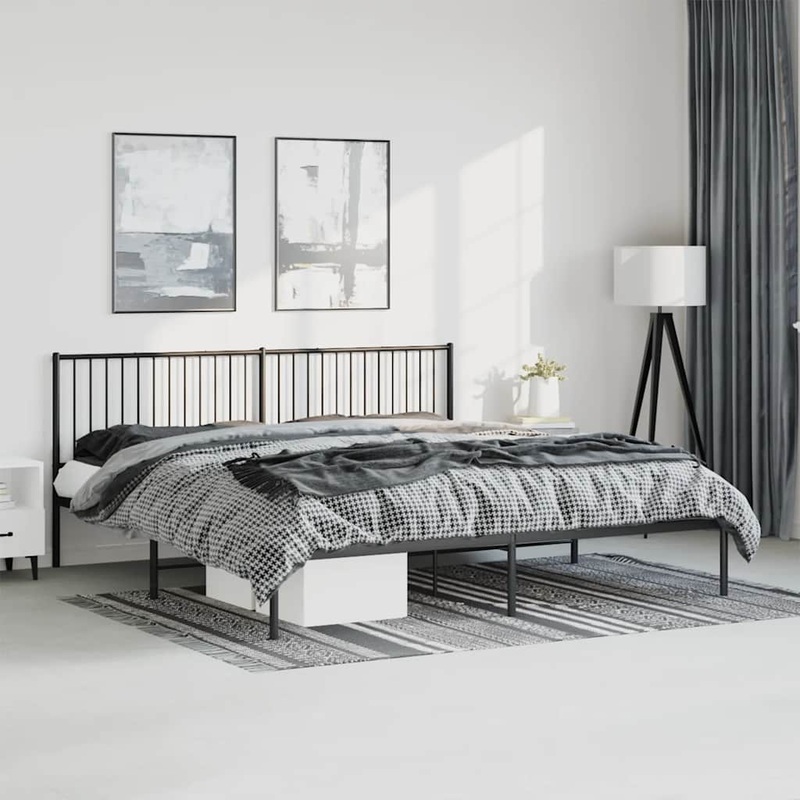 Cadre de lit mtal sans matelas avec tte de lit noir 193x203cm